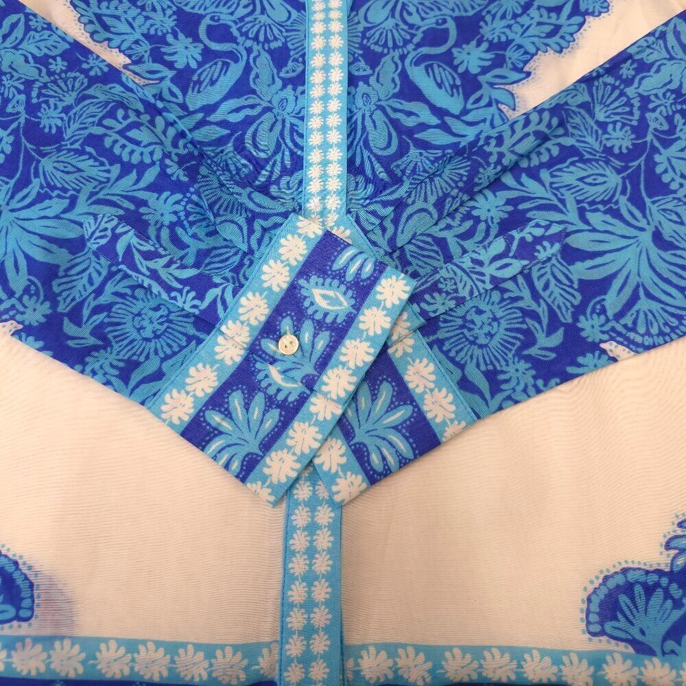 Lilly Pulitzer  Breeze Aqua Jungle Escape Engineered Woven Kiran Button Down Top - Picture 7 of 10
